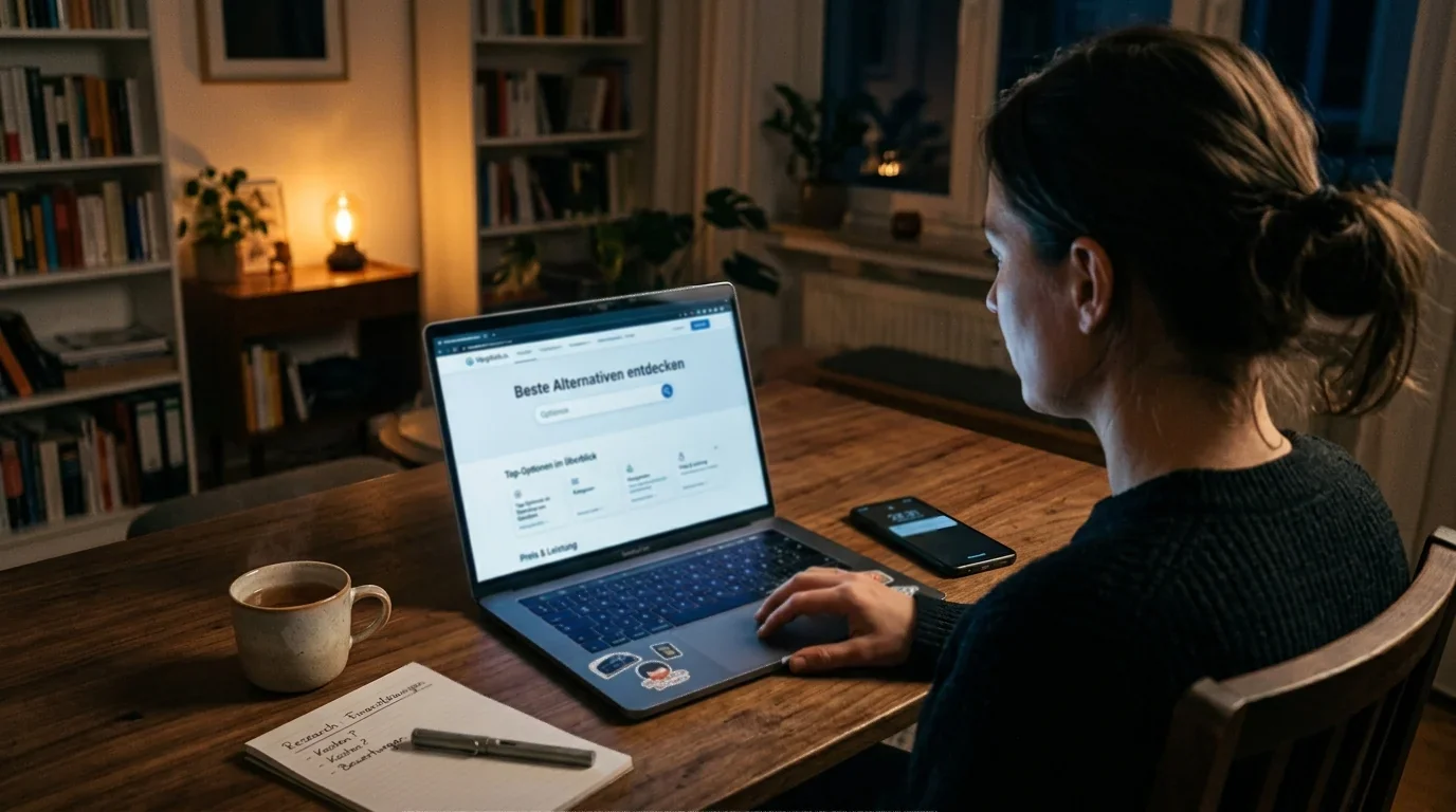 Person recherchiert am Laptop nach Online-Casino-Alternativen ohne deutsche Limits